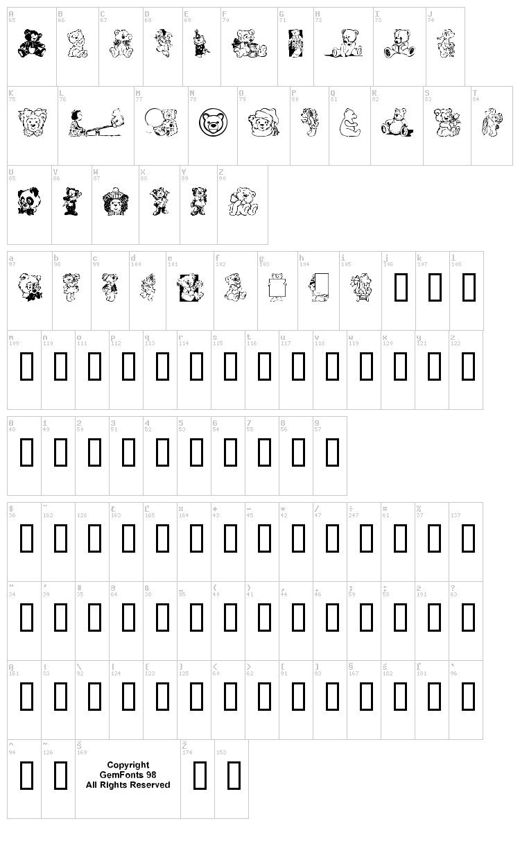 Teddyber font map